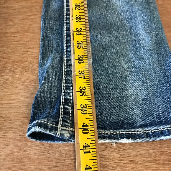 Miss Me Bootcut Jeans Women 31 Blue Mid Rise Flap Pockets Rhinestone Medium Wash - Picture 7 of 16